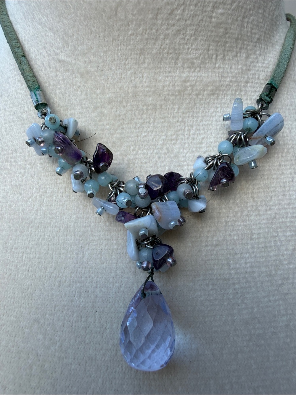 Handcrafted Lavender Purple Blue Bead Cluster Pendant Necklace - Women Jewelry